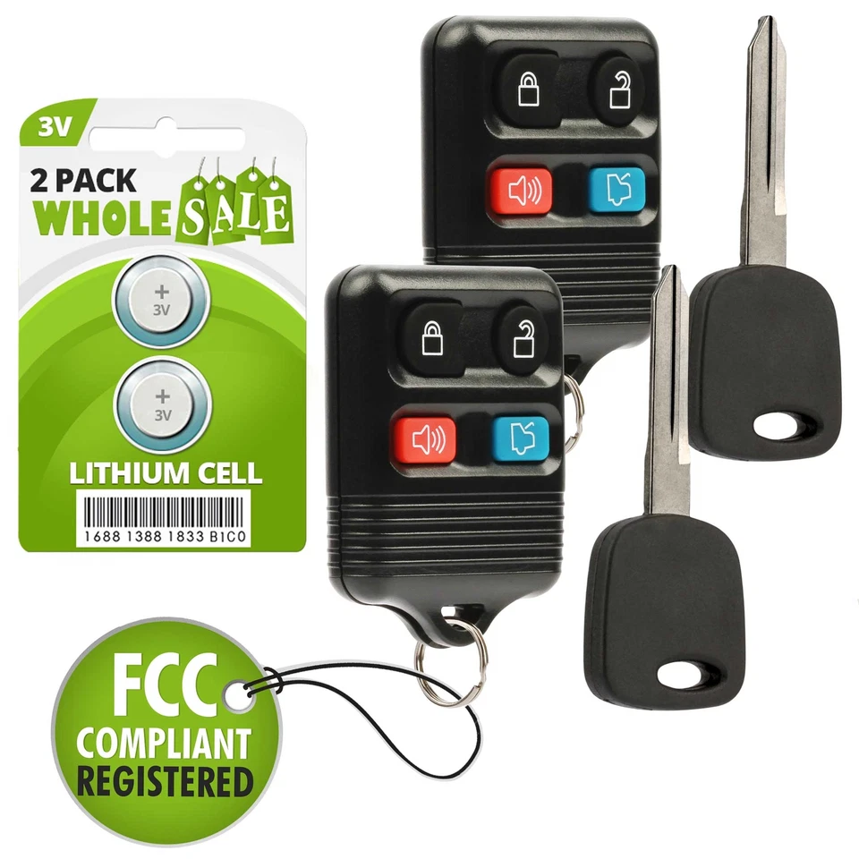 2 Replacement For 1998 1999 2000 2001 2002 Lincoln Town Car Key + Fob Remote Foto 1 de 4