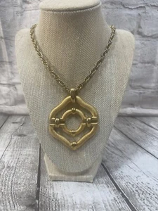 Vintage Crown Trifari Articulated Gold-Tone Pendant Statement Necklace Modernist - Picture 1 of 6