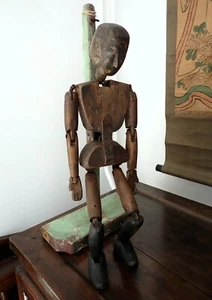 Folk Art Lay Model Wooden Carved Marionette Primitive Antique 19th C Articulated - Picture 1 of 14