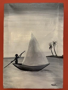 SIGNED Painting Original African Arte Makonde Art Oil On Canvas Mozambique MWilu - Picture 1 of 12