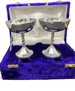 Metal Etched & Engraved Goblets Set Of 2 in Blue Box - Picture 1 of 8