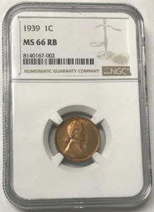 1939 1C Lincoln Wheat Cent Red Brown - NGC MS66 RB - Picture 1 of 4