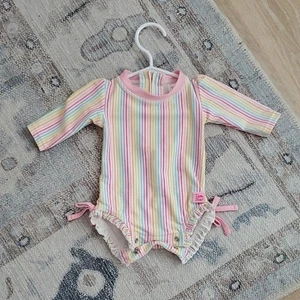 Traje de baño manga larga con volantes traseros para bebé niña Rashguard talla 0-3 m - Imagen 1 de 4