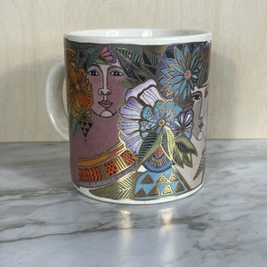 Taza Laurel Burch de Colección Años 90 Flor Mujer Arte Floral Acentos Dorados Vibrante Artística - Imagen 1 de 6