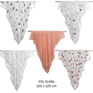 100% Baumwolle Musselin Babydecke 120x120 cm Baby Sommerdecke Muslin weiß rosa - Picture 1 of 21