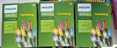 Set Of 3 Philips 100 Mini Christmas Tree Lights Multi Color Indoor/Outdoor  - Image 1 of 2