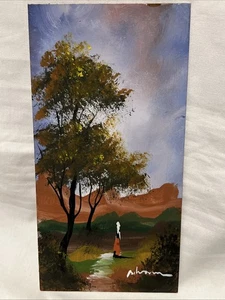 African Painting Landscape Mountains Trees Unframed - Picture 1 of 11
