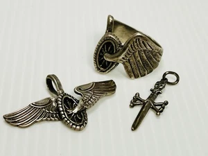 925 Sterling Silber Biker Ring Schmuck Halskette Anhänger - Bild 1 von 11