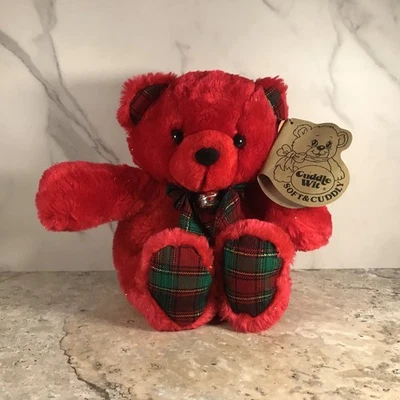 VINTAGE CUDDLE WIT CHRISTMAS SHIMMER RED TEDDY BEAR PLUSH STUFFED ANIMAL 1993 - Image 1 of 4