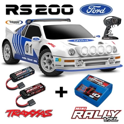 TRAXXAS # MINI-Rally VXL 4x4 blau Ford RS200 RTR + 2S +3S Lipo/4A Lader Spar Set - Bild 1 von 4