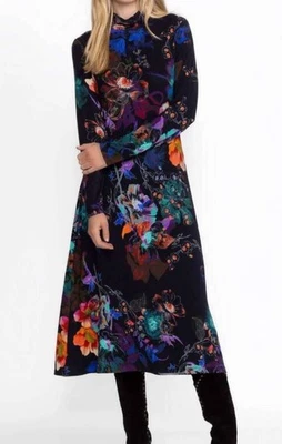 Vestido midi con cuello falso floral favorito de Janie de Johnny Was, estampado de bufanda de medianoche, talla S Foto 1 de 4