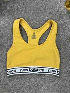 New Balance Sports Bra Medium Yellow Gym Workout Activewear Running Mustard - Picture 1 of 7