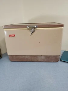 Vintage Coleman 2 tone BROWN & TAN Metal Cooler w/ Bottle Openers  - Picture 1 of 12