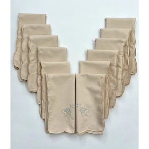 Embroidered Cottagecore Floral Dinner Napkins Beige Set 12 Vintage - Picture 1 of 4
