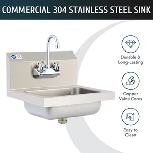WILPREP 14" Wall Mount Hand Wash Sink NSF Commercial Stainless Utility Basin - Picture 1 of 12
