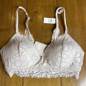 Aerie Real Happy Bügel BH Spitze Blumen Beige Größe 36B Neu mit Etikett - Bild 1 von 12
