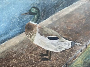 Impressionist Tiergemälde Portrait One Duck Shore Coast Port Sea Oil Painting - Picture 1 of 11