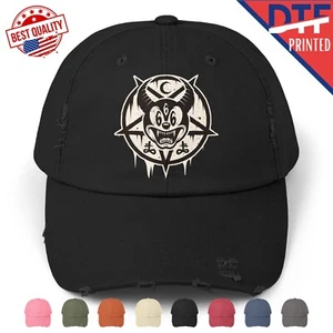 Darkside Mouse Satan Gothic Hat Satanic Classic Distressed Cap DTF Print Logo - Picture 1 of 24