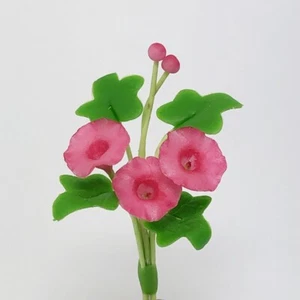 Pink Morning Glory Miniature Flower Dollhouse Handmade Clay Plant Home Accessory - Picture 1 of 5