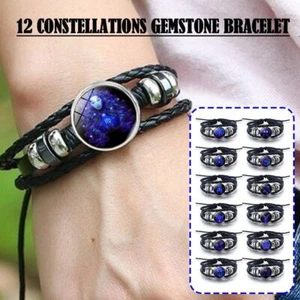Serene Manifestation Bracelet 12 Constellations Gemstone`Leather USNEW - Picture 1 of 23