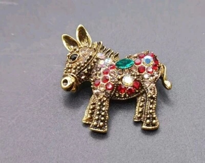 Betsey Johnson Rhinestone Donkey Mule Goldtone Brooch Pin - Image 1 of 4