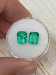 3.73tcw 8x6.5 Matching Green Loose Colombian Emeralds-Emerald Cut - Picture 1 of 10