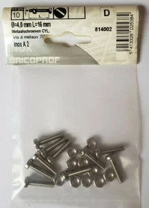 BRICOPROF INOX Edelstahl 10xGewindeschrauben Mutter 4x16mm Zylinderkopf  Schlitz - Bild 1 von 1