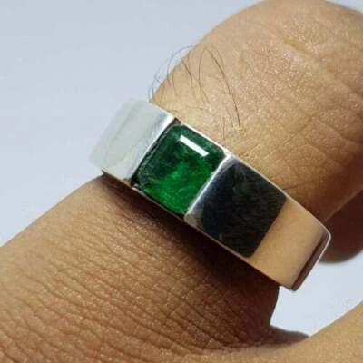 Handgefertigter handgefertigter Herrenring 925 Sterlingsilber 4,25 kt Smaragd - Bild 1 von 4