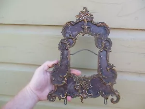 Antique Brass 1800's Victorian Metal 12" Picture Frame For 4" Wide PIcture - Picture 1 of 10
