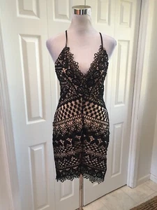 Nuevo con etiquetas Vestido elástico sin mangas Anthropologie Astr negro-desnudo de encaje cuello en V S - Imagen 1 de 8