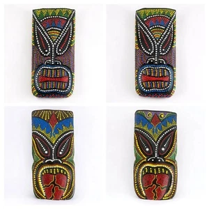 Wooden Tiki Dot Painted Mask Wall Plaque Hand Carved And Painted Set Of 4..... - Picture 1 of 5