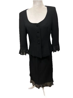 Chaqueta y falda de crepé de lana Escada con ribete de encaje transparente talla 38 Alemania Foto 1 de 4