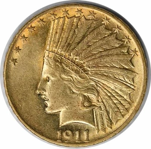 1911 $10 Gold Indian AU Slider Uncertified #150 - Picture 1 of 2