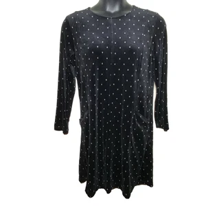 Coldwater Creek Black Polka Diamond Size Petite Large Velour Dress Patch Pockets - Picture 1 of 10