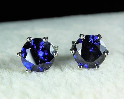 2CT Solitaire Lab Created Round Tanzanite Stud Earring 14K White Gold Plated - Image 1 of 4