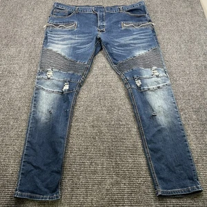 Balmain Paris Men's 42X32 Blue Moto Bike Distressed Slim Designer Italian Jeans - Picture 1 of 7