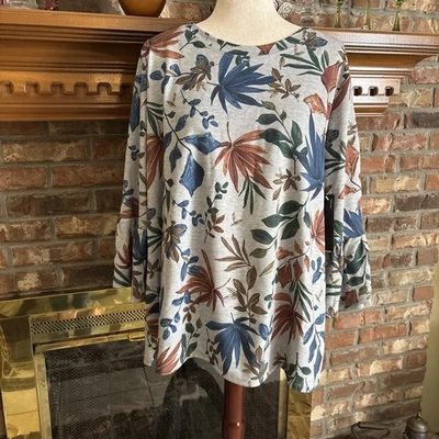 Womens Relativity French Terry Floral Foliage Pull Over Top Shirt Size 2X NWT - Image 1 of 4