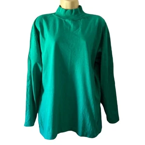 Jennifer Moore Green Cotton Knit Mock Turtleneck Tunic Top Woman Size Large - Picture 1 of 8
