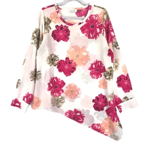 Blusa asimétrica para mujer Calvin Klein L roja blanca poli lengüeta enrollable manga larga - Imagen 1 de 9
