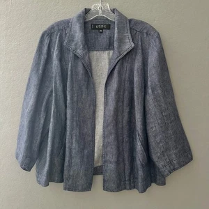 Kasper Chambray Linen Jacket 16W Denim Look Lightweight Open Front Blazer - Picture 1 of 11