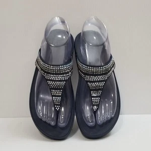 Sandalias FitFlop Strobe Luxe Puntera Tanga Para Mujer Talla 6 Azul Marino Estrás Usadas en Excelente Condición - Imagen 1 de 13