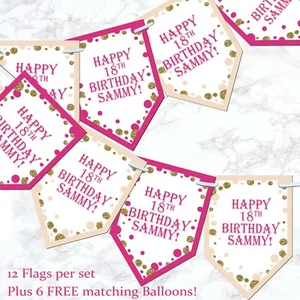 Personalised Birthday Party Bunting Banner Decoration 16th 18th 21st - Picture 1 of 9