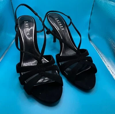Ralph Lauren Achelle Negro Gamuza Sandalia Tacones 9B Nuevo en Caja Mujer Zapato de Vestir Foto 1 de 4