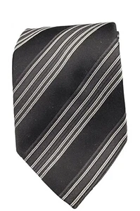 Armani Men's Grey/Black Striped Silk Neck Tie  - Picture 1 of 5