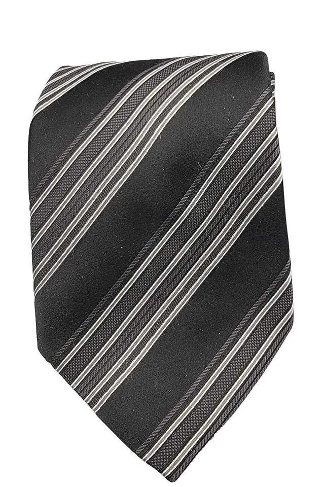 Corbata de cuello de seda a rayas gris/negro Armani para hombre  Foto 1 de 4