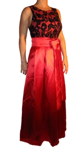 Eliza J Black Glitter Velvet Burnout Lace Overlay Bodice Gown Red Satin Size 16 - Picture 1 of 4