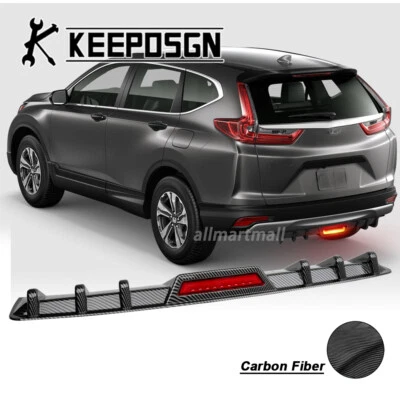 CARBON FIBER Rear Bumper Diffuser  LED Brake Light Shark Fin for Honda CR-V CRV Foto 1 de 4