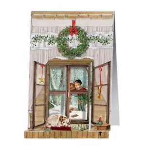 Wreath Window 3 d Christmas Window Advent Calendar Card Pop up. - Picture 1 of 1