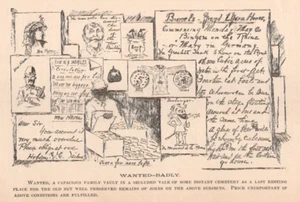1889 Yale Banner Original Seite gesucht Friedhof Gewölbe für schlechte Witze Illustration - Bild 1 von 2