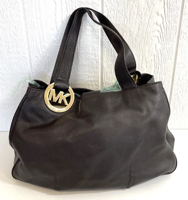 Michael Kors Fulton 棕色 卵石皮革 大号 单肩包 托特包 钱包 (tt53) — 第 1/4 张图片